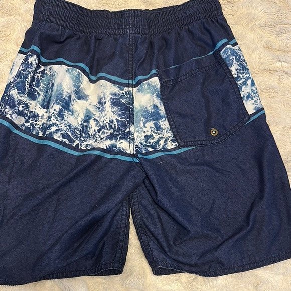 Old Navy Kids Swim Trunks - Navy Blue with Ocean Print 14/16 XL - Picture 2 of 5